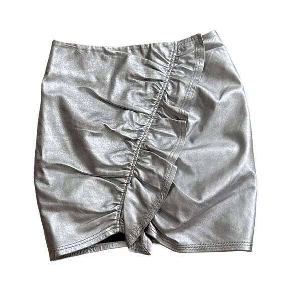 A.L.C. silver leather ruffle detail mini skirt size 6 - Picture 2 of 5